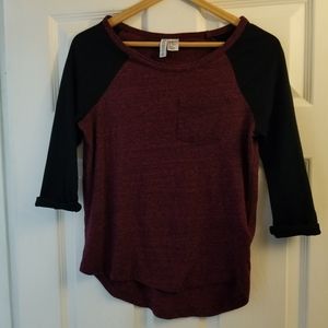 3/4 Sleeve Baseball Tee - Dark Red Heather / Black